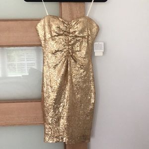 Gold sequin strapless dress